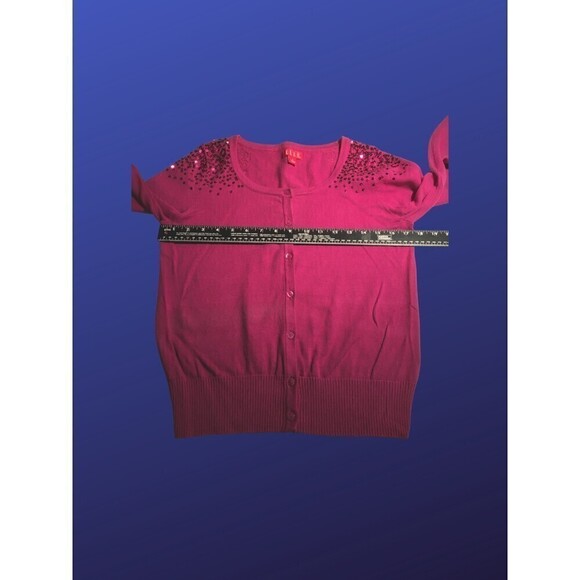 ELLE Sequin Cardigan, 100% Cotton, Long Sleeves, HOT PINK, Size Small, NWOT - Picture 4 of 8